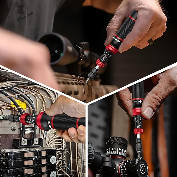 VANPO Torque Screwdriver, 10-60 In-lb, 24 Piece, Click Style for Gunsmith | 1 in-lb Increment, Grip ergonomics, 1/4 Inch Torque Wrench Screwdriver Set with S2 Bits for Electronics, Bike & DIYer