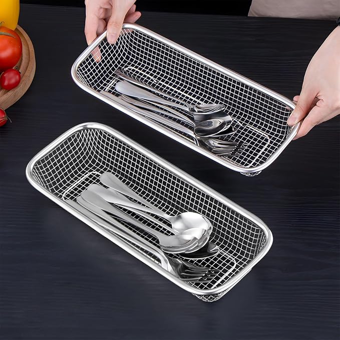 Utensil Drying Rack, 2 Pack Stainless Steel Utensils Holder Dishwasher Silverware Basket, Compact Dish Rack Chopsticks Spoons, Forks, Knifes Drainer Basket Organizer for Kitchen Counter