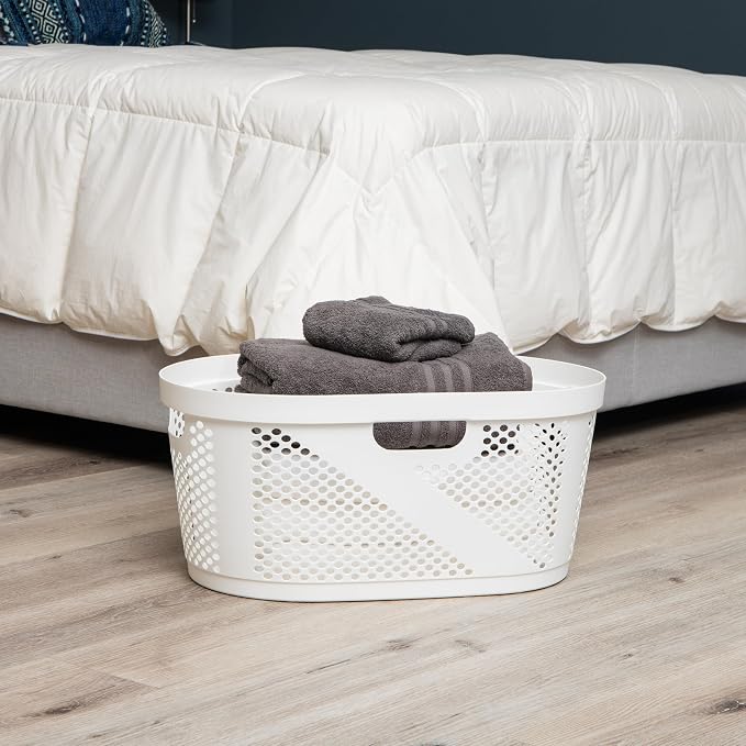 Mind Reader 40L Ventilated Laundry Baskets, Lightweight Clothes Hamper with Cutout Handles for Bathrooms and Closets, Plastic, Set of 2, White