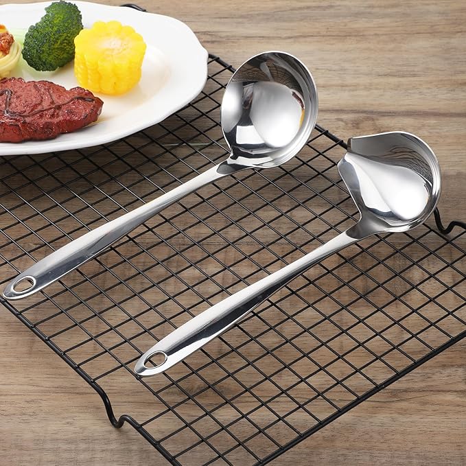 2 Pcs Gravy Spoon Stainless Steel Gravy Ladle Sauce Ladle and Small Ladles with Pour Spout 7.8'' Sauce Soup Spoon Small Drizzle Ladles for Cooking Serving Canning