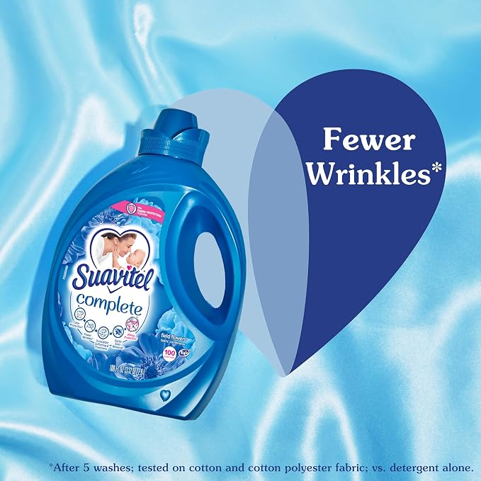 Suavitel Liquid Fabric Softener, Field Flowers | 100 oz | Pack of 2 | 100 Small Loads | Fabric Protection Technology