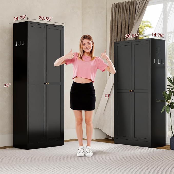 AQY Kitchen Pantry Cabinet,61" Black Pantry Storage Cabinet with 4 Tier Adjustable Shelves and 2 Doors,Freestanding Cupboard,Metal Pantry Cabinets with Handle for Living Room Kitchen Assembly Required