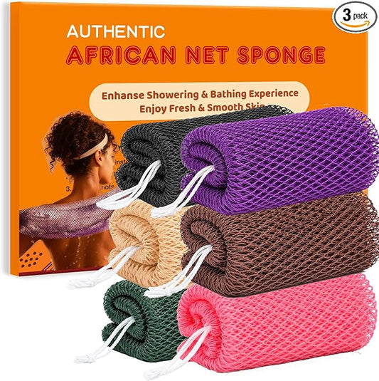 African Net Sponge Authentic Exfoliating Washcloth Body Back Scrubber 6 Pcs | 46 Inch Shower Loofah Exfoliating Bath Sponge for Women and Men Daily Use Body Care Travel Portable Accessories Spa Gifts