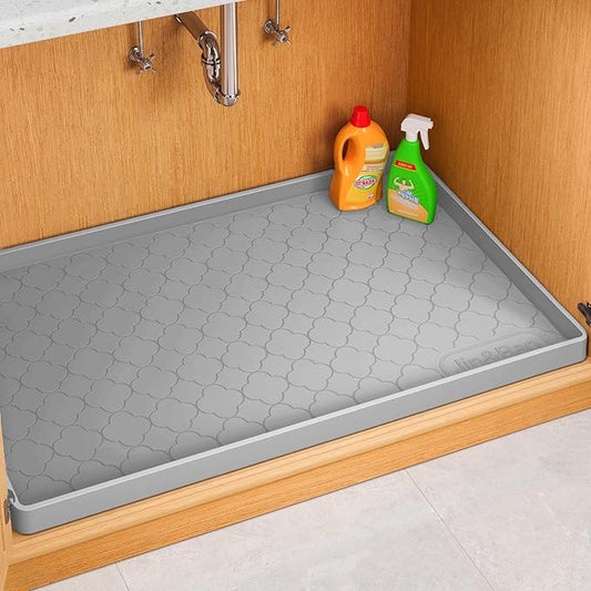 Jin&Bao Waterproof Under Sink Mat 31" x 19", Thick Silicone Mat Cabinet Protector for Kitchen and Bathroom, Shelf Liner, Home Organizer and Storage, Multipurpose Tray for Gadgets and Essentials