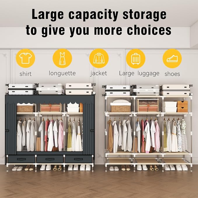 Portable Closet Wardrobe with Drawers for Bedroom，Apartment and Living Room