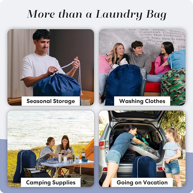 Handy Laundry XL Nylon Laundry Bag 30"x40", 60 lb Capacity, Navy Blue | 30"x40" XL Nylon Laundry Bag, Locking Drawstring, Machine Washable, Heavy Duty, Travel Dorm Hamper Liner, Navy Blue