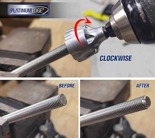 PLATINUMEDGE Deburring External Chamfer Tool with 3 Tungsten Carbide Blades,Quick Release 1/4" Hex Shank, Fits 1/8"-3/4" (3-19mm) – Repair Damaged Bolts, Screws, Threaded Rods & Pipe