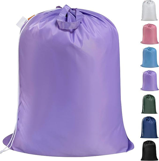 Extra Heavy-Duty Laundry Bag with Handles, Purple, 28x36" | Extra Large, Name ID Tag, Machine Washable, Reinforced Handles, Drawstring Closure, For College Dorm Travel