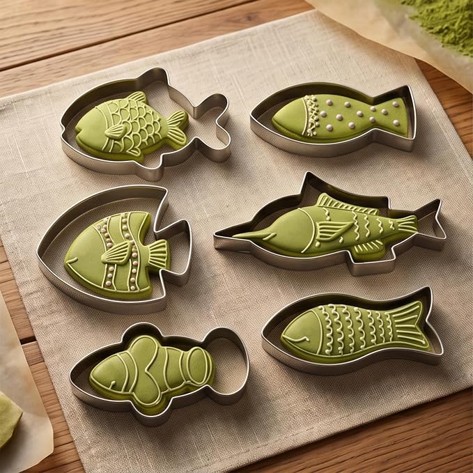 6 Pcs Fish Cookie Cutter Set Sturdy Fish Cookie Cutters Molds Set Food Grade Non-Stick Baking Mould for Kids