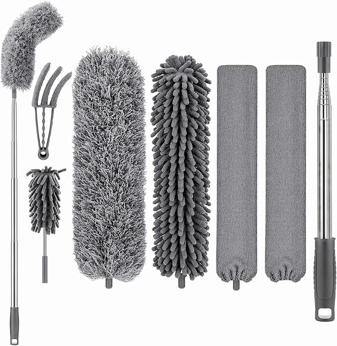 Microfiber Feather Duster, Duster with Extension Pole 30-100 Inches,Ceiling Fan Cleaner Duster Retractable Gap Dust Brush Cleaner for Cleaning Cobweb,High Ceiling,Blinds, (Dark Gray) | Ceiling Fan Cleaner Duster Retractable Gap Dust Brush Cleaner for C...