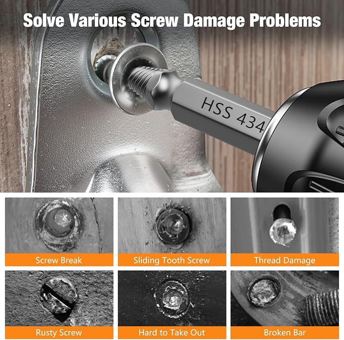 Nuovoware Damaged Screw Extractor Set, 6 PCS Stripped Screw Extractor Kit | All-purpose HSS Broken Screw Remover Set with Magnetic Extension Bit Holder & Socket Adapter, Dark Gray