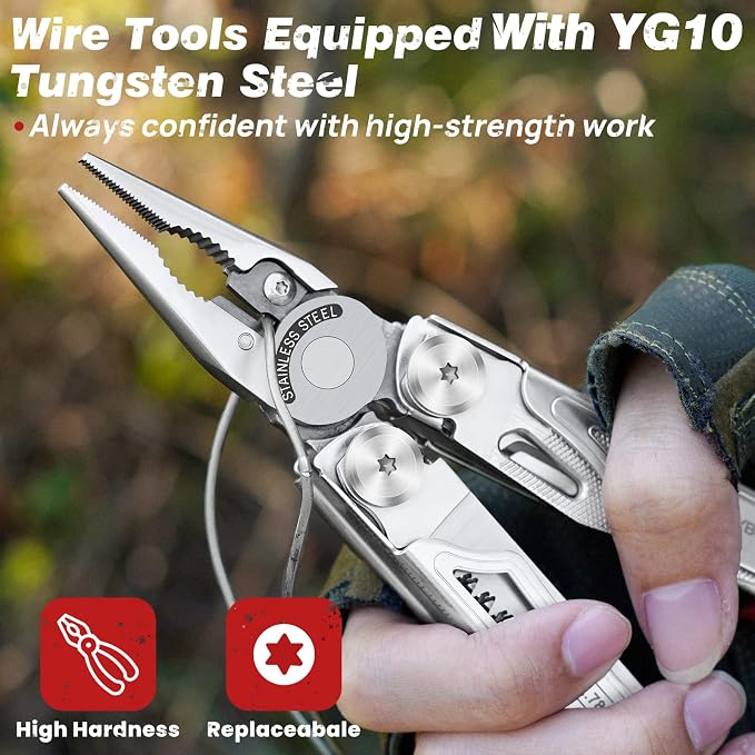 BIBURY 22-in-1 Multitool Pliers With Fire Starter & Whistle, BI2038B | Pocket Knife, Window Breaker, Self-Locking, EDC Multi Tool with Back Clip & Sheath, For Survival Camping Hiking