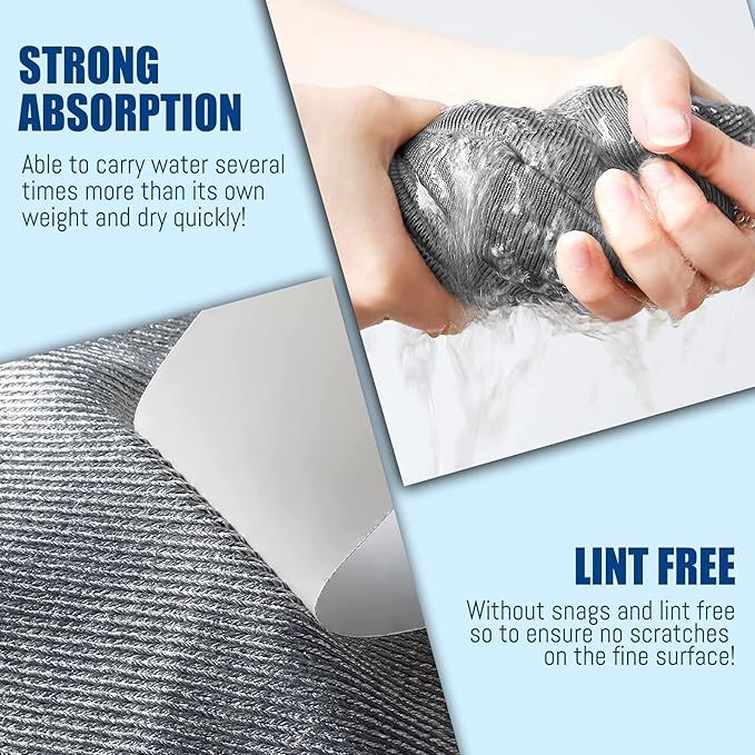 Airlab Glass Polishing Cloth Streak Free Miracle Cleaning Cloth Lint Free Microfiber Cleaning Rags for Glasses Kitchen Dish Mirrors Easy Clean, Pack of 8, 16" x 12", Grey-Yellow & Grey-Blue