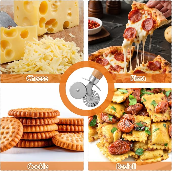 Pastry Cutter Tool, Pasta Cutter Wheel with Double Wheel Design & Comfortable Wooden Handle - Perfect for Pasta, Pizza, Ravioli & Cookie Making