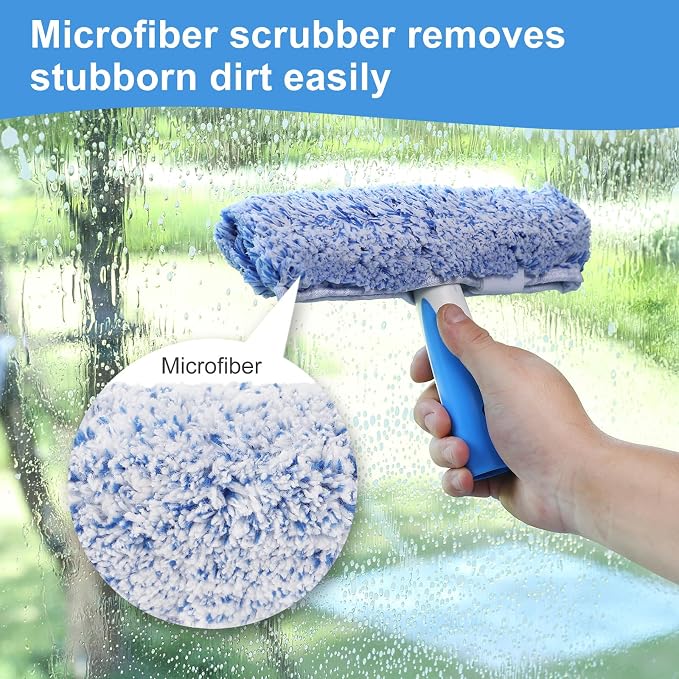 Mitclear Professional Window Cleaning Kit 10IN, Windows Cleaner Tool with Silicone Squeegee, Microfiber Scrubber & Cloth, Window Washing Equipment or Home Shower Glass Doors Car Windshield