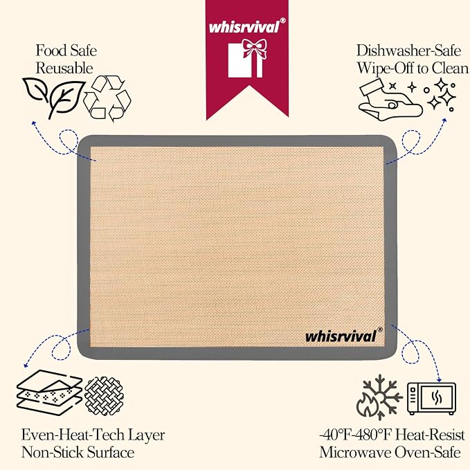 4 Pack Silicone Baking Mat, Non-Stick Silicone Baking Sheet, Food Safe, 480℉ Heat Resistant, 2 Half & 2 Quarter (Grey)