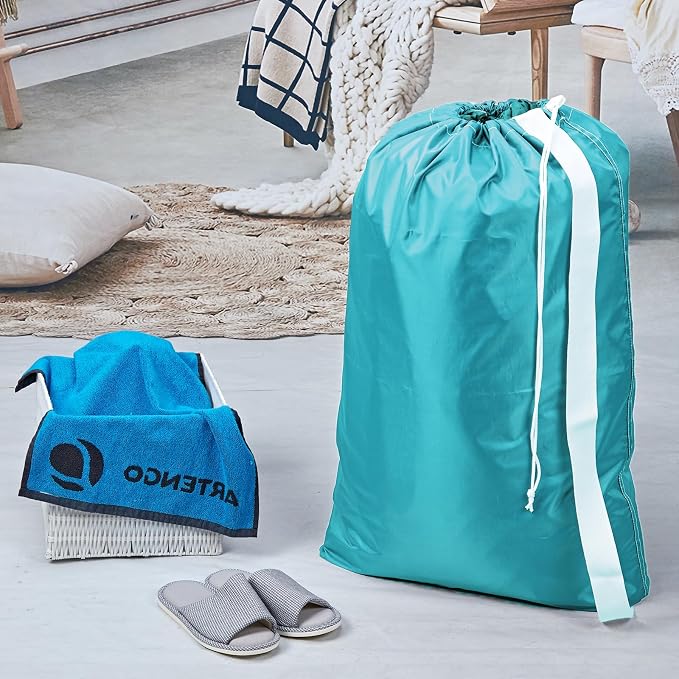 HOMEST XL Laundry Bag with Strap, Clothes Organizer for Dorm & Travel | Heavy-duty nylon material supports bulky garments and daily transport between baskets and storage areas, Sky Blue