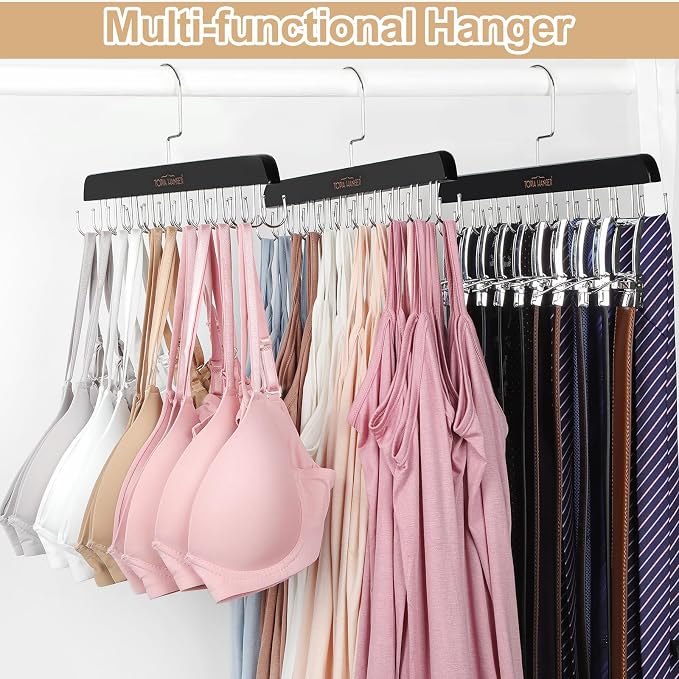 TOPIA HANGER 2 Pack Bra Hanger for Closet, Premium Wooden Tank Top Hangers | 40 Foldable Hooks, 360°Rotating Hooks, Easy to Install, Durable Solid Wood, Space Saving Storage for Tank Tops, Bras, Belts