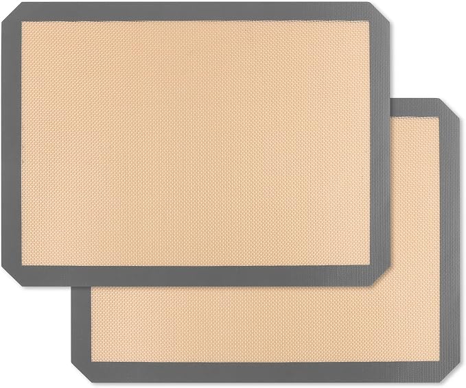 E-far Silicone Baking Mats, 15x11” Nonstick Reusable Silicone Mat for Kitchen Oven Baking Cookie Bread Pastry, 2-Pcs Food Grade Rectangle Silicon Baking Sheet, Heat-Resistant & Dishwasher Safe, Gray