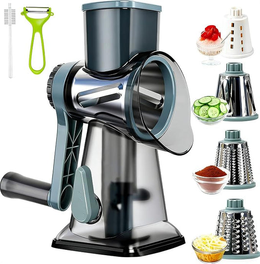 KalraMay Rotary Cheese Grater with Handle, Multifunctional Cheese Shredder | Multifunctional Shredder,Strong Suction Cup Base,Fast and Efficient Cutting,Detachable Parts,Safe Operation,Easy to Rinse