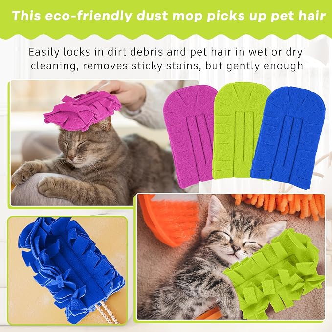 Zubebe 3 Pcs Duster Refill Reusable Fleece Duster Refills Feather Flat Dusters Multi Surface Washable Cleaning Pads Tools for Home, Blinds, Car, Pet, Furniture, Fans (Rose Red,Green,Blue)