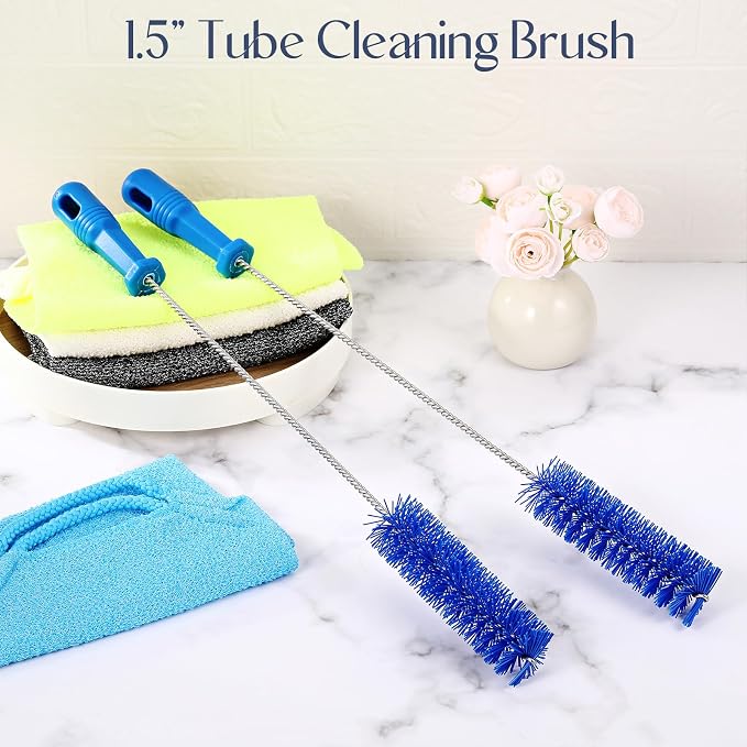 Baderke 2 Pieces Drain Brush Pipe Cleaning Tube Brushes 19.7 Inch Plastic Shower Pipe Flexible Cleaning Tool(Blue,19.7 x 1.5 Inch)