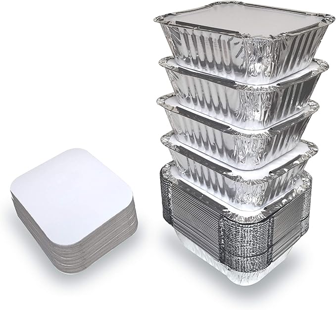 55 Pack - Aluminum Pan/Containers with Lids/Foil Containers/Aluminum Pans with Lids/Take Out Containers/Disposable Pans/Aluminum Foil Food Containers/Freezer Meals containers (1 LB)
