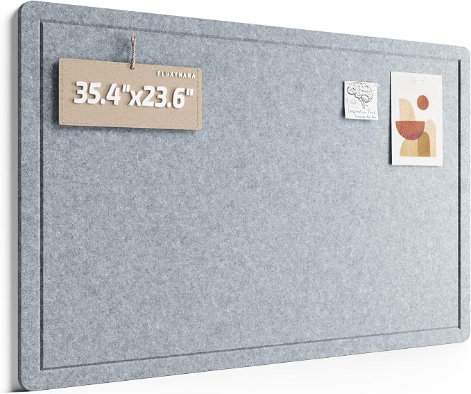 Fluxynara 35.4" x 23.6" Bulletin Board, Blue Gray | Cork Board Alternative with 12 Removable Adhesive Tabs, Foldable Felt Pin Board for Home, Office, Classroom & Dorm
