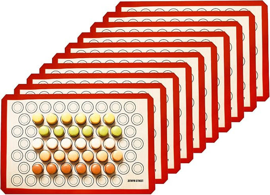 Macaron Silicone Baking Mats - Set of 10 - Full Size - 16 x 24in, Non-Stick Macaron Mat for Perfect Baking - Dishwasher & Oven Safe, Ideal for Macarons, Cookies, Bread, Red Border