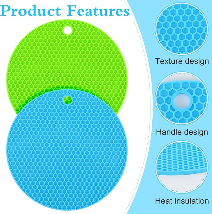 2 PCS Rubber Jar Openers 7 Inch Round Silicone Jar Opener Gripper Pads Non-Slip Kitchen Lid Opener Multi-Function Coasters Bottle Grippers for Kids Seniors with Arthritis Weak Hands Green, Blue