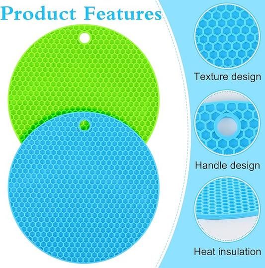 2 PCS Rubber Jar Openers 7 Inch Round Silicone Jar Opener Gripper Pads Non-Slip Kitchen Lid Opener Multi-Function Coasters Bottle Grippers for Kids Seniors with Arthritis Weak Hands Green, Blue