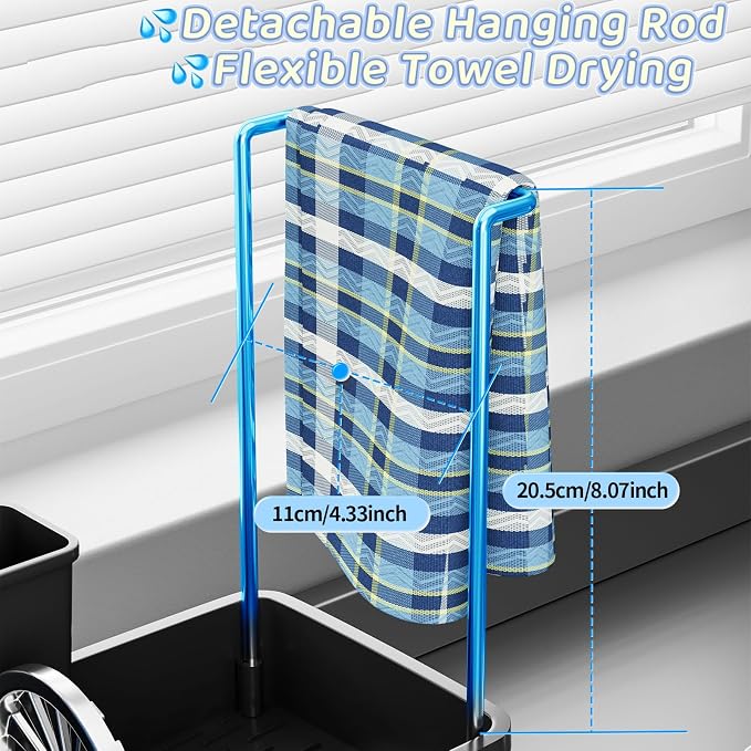 Sponge Holder for Kitchen Sink,Sink Caddy Organizer with Removable Brush Holder,Kitchen Countertop Soap Dispenser Storage with Detachable Towel Rack,Black