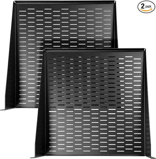 AxcessAbles 2U Vented Rack Shelf - 2 Pack | Rack Trays for 19 Inch Equipment Rack Cabinets | 18" Deep Rackmount Shelf with Lips | 50lb Capacity (2-Pack)
