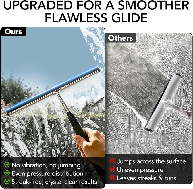 Shower Squeegee for Glass Doors, Telescopic Window Cleaner Tool | 15-51" Squeegee for Shower Glass, Squeegee for Window Cleaning with Long Handle for Tile Walls, Sliding Door, Car Windshield