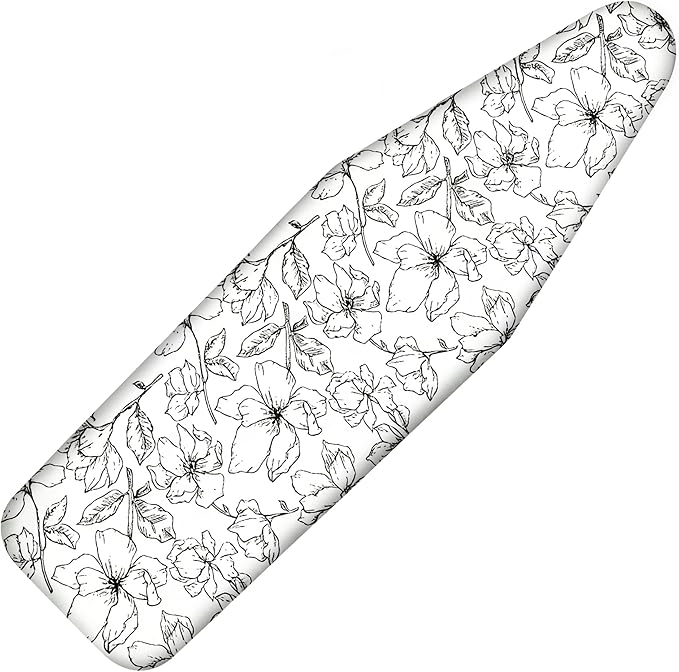 Ironing Board Cover and Pad, 21x57 Extra Large Thick Iron Padding, Scorch & Stain Resistant Ironing board cover, Heavy Duty Iron Board Padded with Adjustable Fasteners Elastic Edge, Floral White