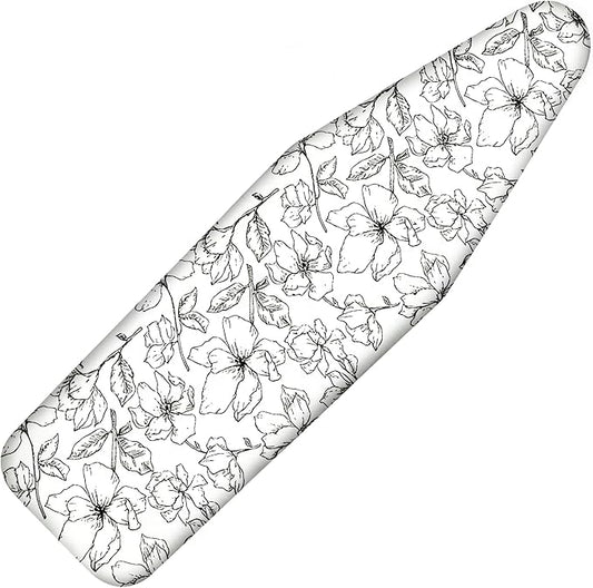 Ironing Board Cover and Pad, 21x57 Extra Large Thick Iron Padding, Scorch & Stain Resistant Ironing board cover, Heavy Duty Iron Board Padded with Adjustable Fasteners Elastic Edge, Floral White