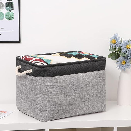 Bidtakay Fabric Storage Baskets with Handles [2-Pack] Large Canvas Organizer 16" X 11.8" X 11.8" Foldable Tall Baskets Rectangular Gift Basket Decorative Storage Bins for Closet, Home(Black&Grey)