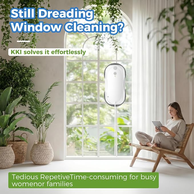 KKI Window Cleaning Robot,Upgraded Window Cleaner Robot, Auto-Dual Spray, Max 3200pa,3 Cleaning Modes & Edge Detection, Remote Control for High-Rise Windows, Glass Door,5Sets Cloths | Automatic,Dual Ultrasonic Spray, Max 3200pa, 3 Cleaning Modes & Edge...
