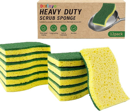 12 Count Heavy Duty Scrub Sponges,Dual Sided Kitchen Sponges for Non-Coated Cookware and Outdoor Grills, Flexible, Durable, and Strong, Long Lasting Cleaning Sponges for Cleaning Kitchen Dishes