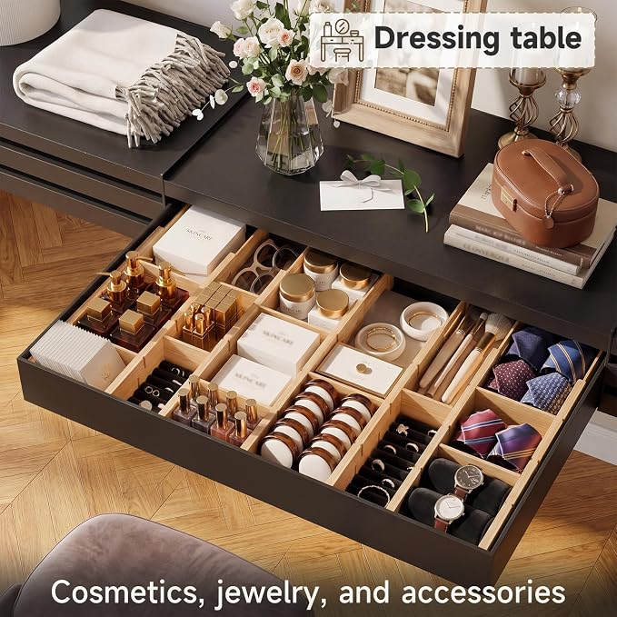 Bamboo Drawer Dividers, Expandable Kitchen Drawer Organizer | Include 4 Dividers, 4 Small Inserts and 4 Medium Inserts for Home, Office, Dressers