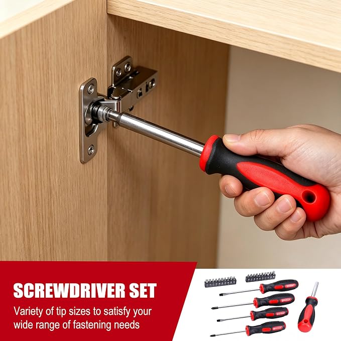 FASTPRO 236-Piece Home Repairing Tool Set, Mechanics Hand Tool Kit with 12-Inch Wide Mouth Open Storage Bag, Household Tool Set for DIY, Home Maintenance, Red