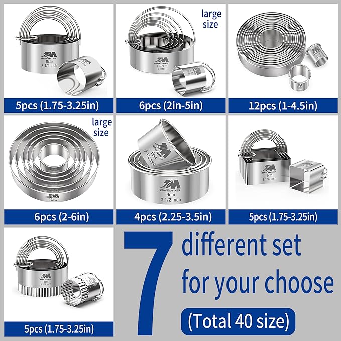 M JNGMEI 6 Pieces Stainless Steel Cookie Biscuit Cutter Set 2'', 3'',3.5'', 4'',5''and6'' Biscuit Plain Edge Round Cutters large Sizes Shape Molds Ranging from 2-6 Inches Multiple Sizes