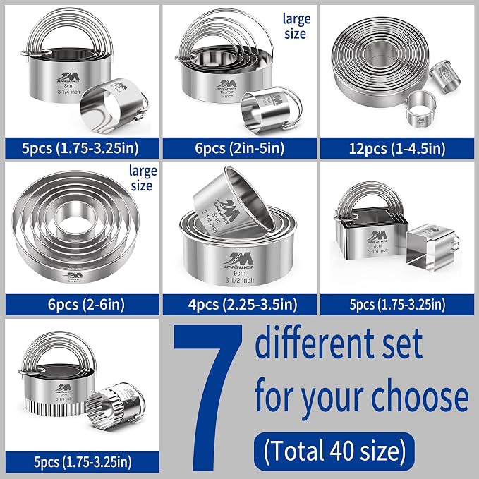 Round Cookie Biscuit Cutter Set 12 Pieces Graduated Circle Pastry Cutters 18/8 Stainless Steel Cookie Cutters1inch - 4 1/2inch Donut Cutter Ring Molds