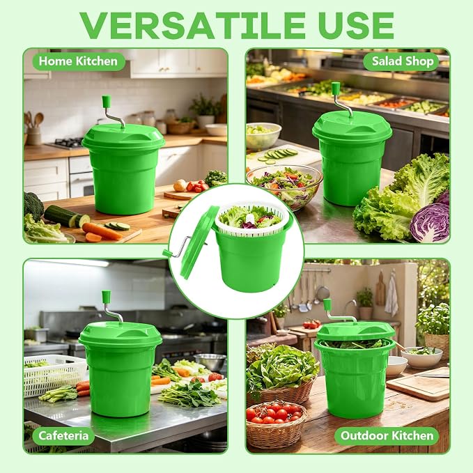 3.2 Gallon Commercial Salad Spinner, Heavy Duty Salad Dryer with Draining Hose, 12Qt Manual Lettuce Dryer for Washing, Spinning & Draining, Holds 4 Heads of Lettuce for Restaurant Kitchen Prep