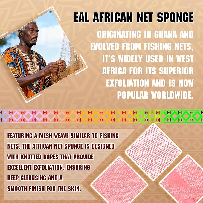 5 Pieces African Net Sponge – Deep Cleansing & Exfoliating Mesh for Glowing Skin – Stretchable, Quick-Dry Material for Daily Shower Use (Yellow, Pink, Green, Blue, Orange)
