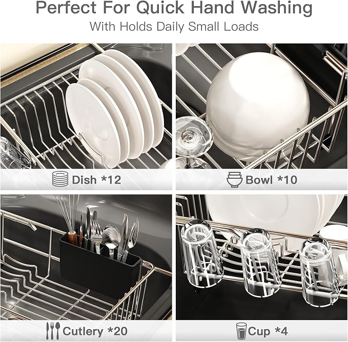MAJALiS Dish Drying Rack Over The Sink with Adjustable Utensil Holder | Expandable Stainless Steel Dish Drainer for Small Kitchen, Apartment, RV, Counter Space Saving, Perfect Fit, Rustproof