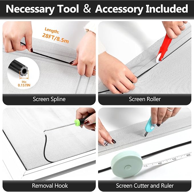 Secopad Window Screen and Screen Door Mesh Repair Kit, Grey, 39in x 118in | Replacement Tools Kit, Easy to Install, Extra Large, Durable Fiberglass, Pet and Kid Friendly, For Window Door Patio & Porch
