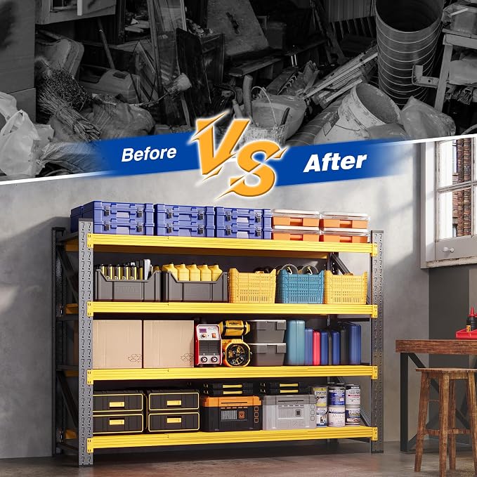 BYNSOE 60" W Storage Shelves 5000lbs Garage Metal Shelving Heavy Duty Garage Shelves Adjustable Storage Shelves for Industrial, Factory, (Black Yellow, 60" W X 24" D X 70" H)