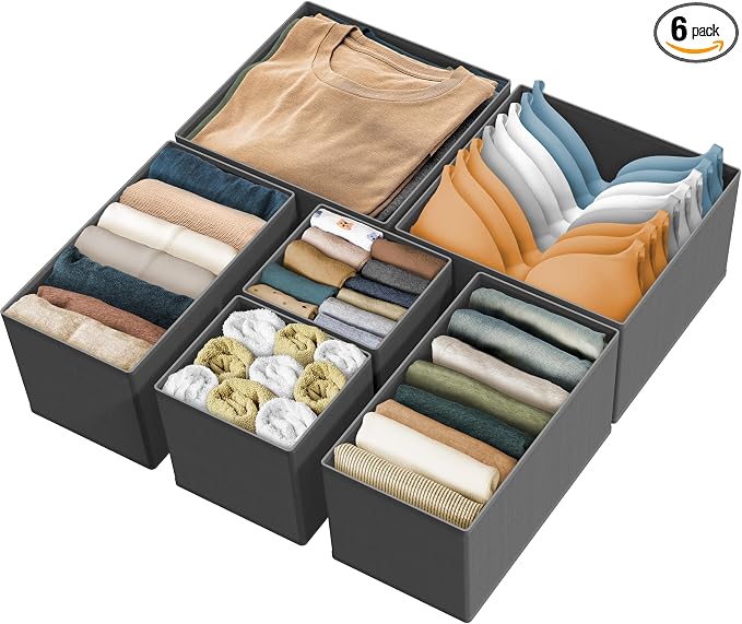 Simple Houseware Underwear Drawer Organizer, Set of 6, Dark Gray | for Lingerie/Undergarment/Bra/Panty/Sock/Onesie