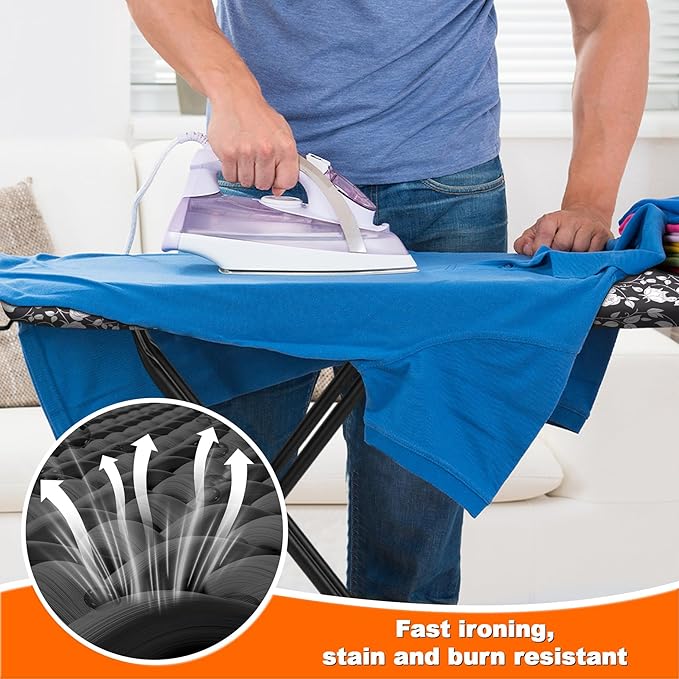 Ironing Board, Compact Ironing Board 13x43 Ironing Area with Extra Thick Height Adjustable Ironing Boards, Stable Structure, Easy to Fold,Silicone Iron pad